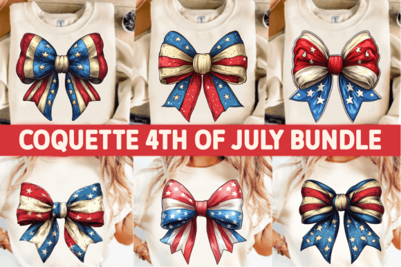 4th of July Coquette Bow USA PNG Bundle for Design