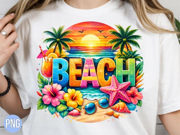 Capture Coastal Magic: The Summer Beach Sunset Starfish Palm PNG
